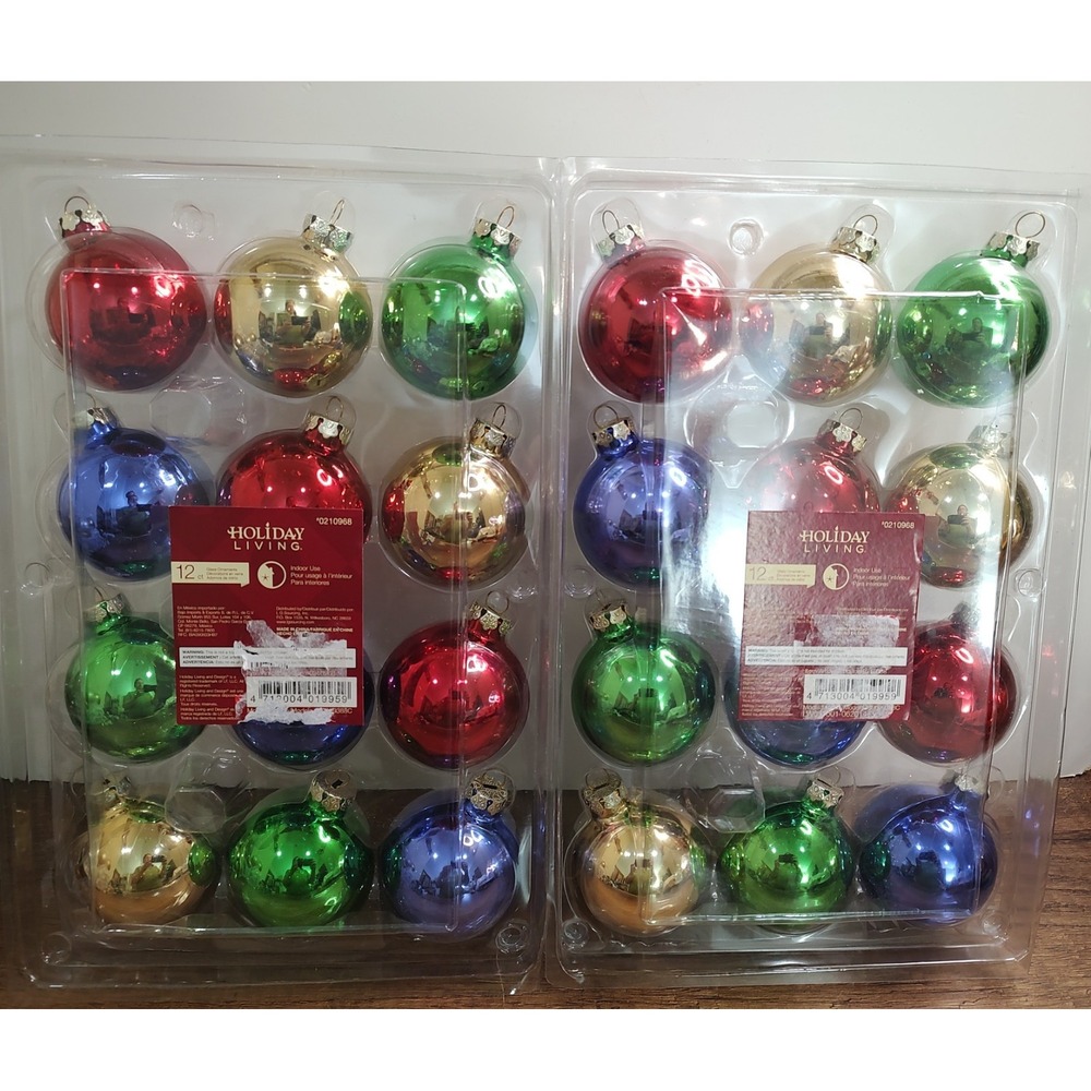 Lot Of 24 Vtg Glass Ball Christmas Ornaments Holiday Living Red Blue Gold O46